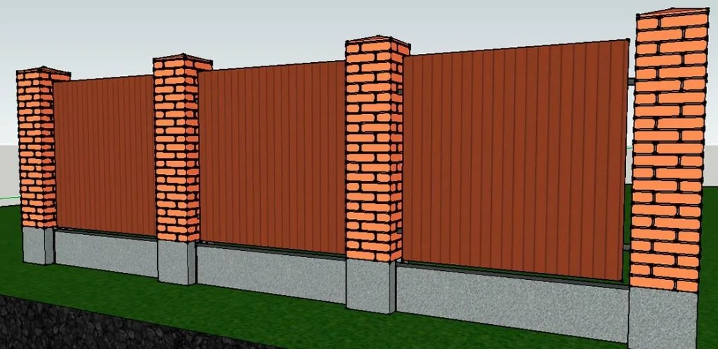 Как построить забор из профнастила с кирпичными столбами?